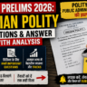 UPSC Prelims 2026 Indian Polity Questions and Answers with Analysis thumbnail showing exam paper, hand writing with pen, and Polity vs Public Administration comparison for UPSC preparation.