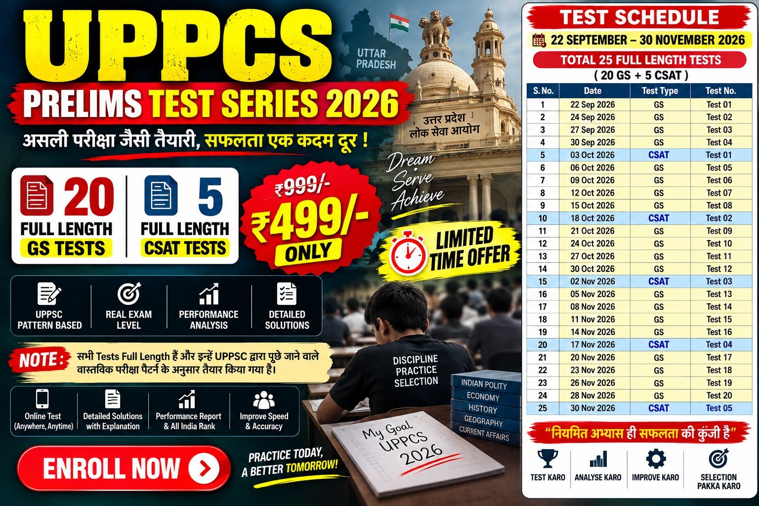 UPPCS Prelims Test Series 2026 25 Full Length Tests ₹499 Schedule - Kredoz IAS
