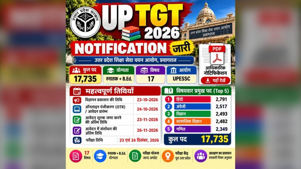 UP TGT Notification 2026 PDF Download – UPESSC 17735 पद, महत्वपूर्ण तिथियाँ